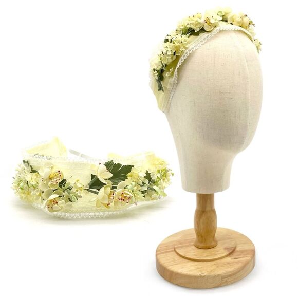 Vintage 1950s Auerbach’s Floral Headband Hat Ivory Lemon Yellow Flowers NEW NOS - Picture 13 of 13